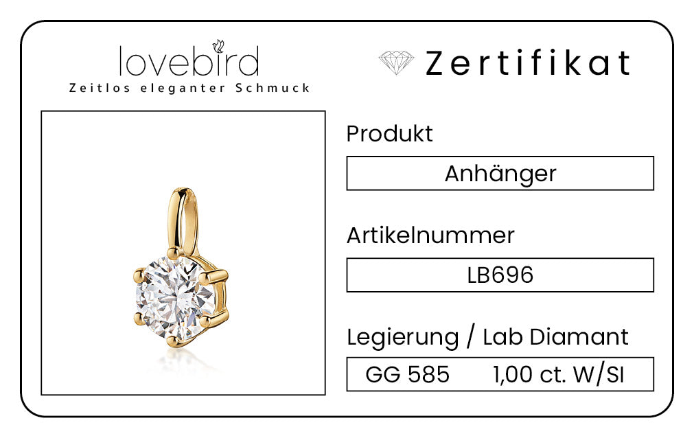 Echtheitszertifikat Lab Grown Brillant 1ct