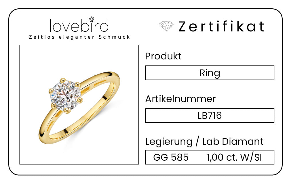 Echtheitszertifikat Lab Grown Brillant 1ct