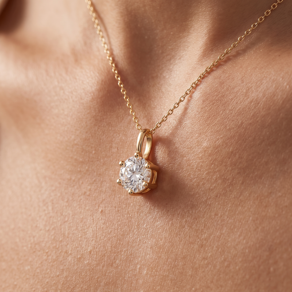 Lovebird Anhänger Lab Grown Brillant 1ct Gelbgold, Nahaufnahme getragen
