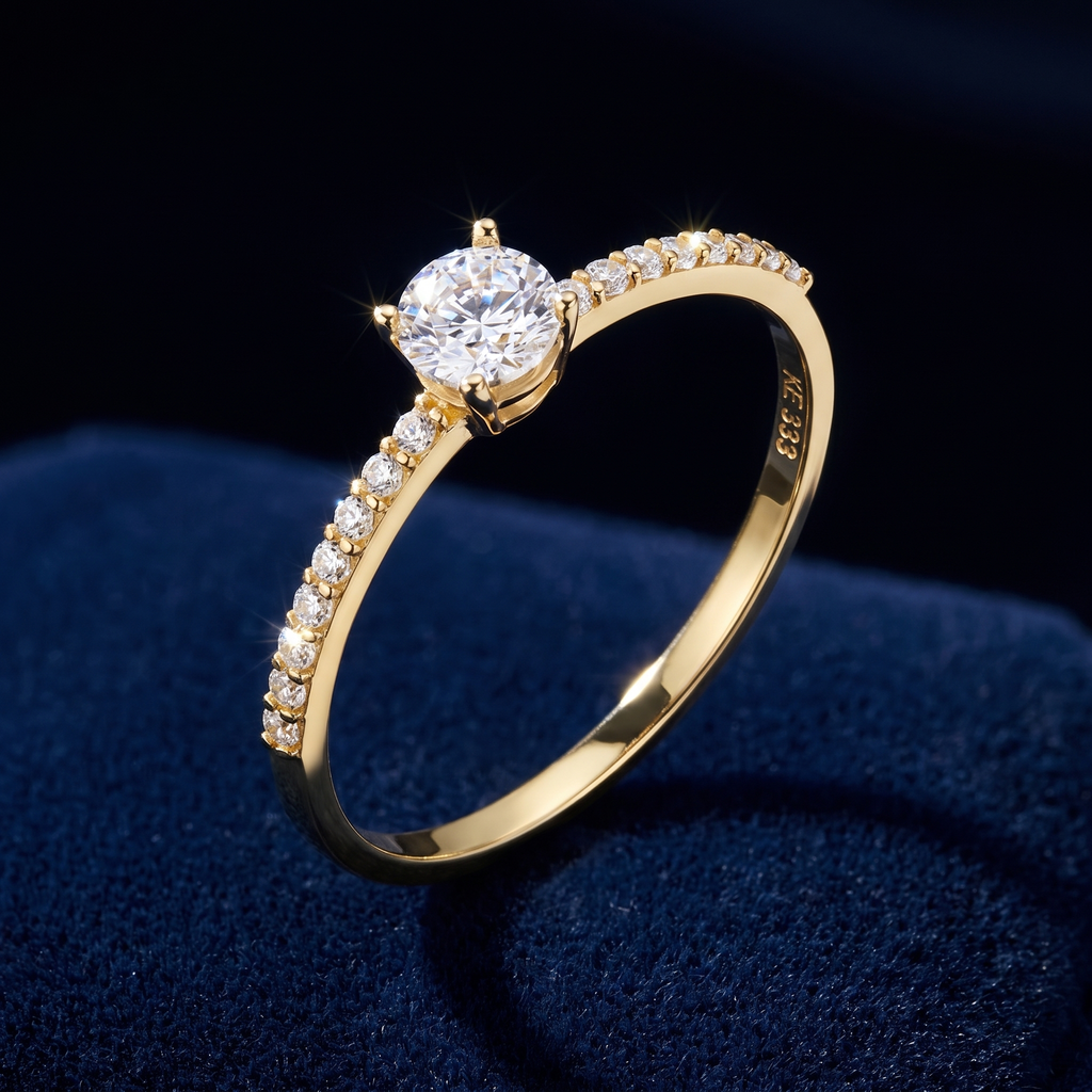 Damenring mit 17 Zirkonia, Gold 333, Freisteller