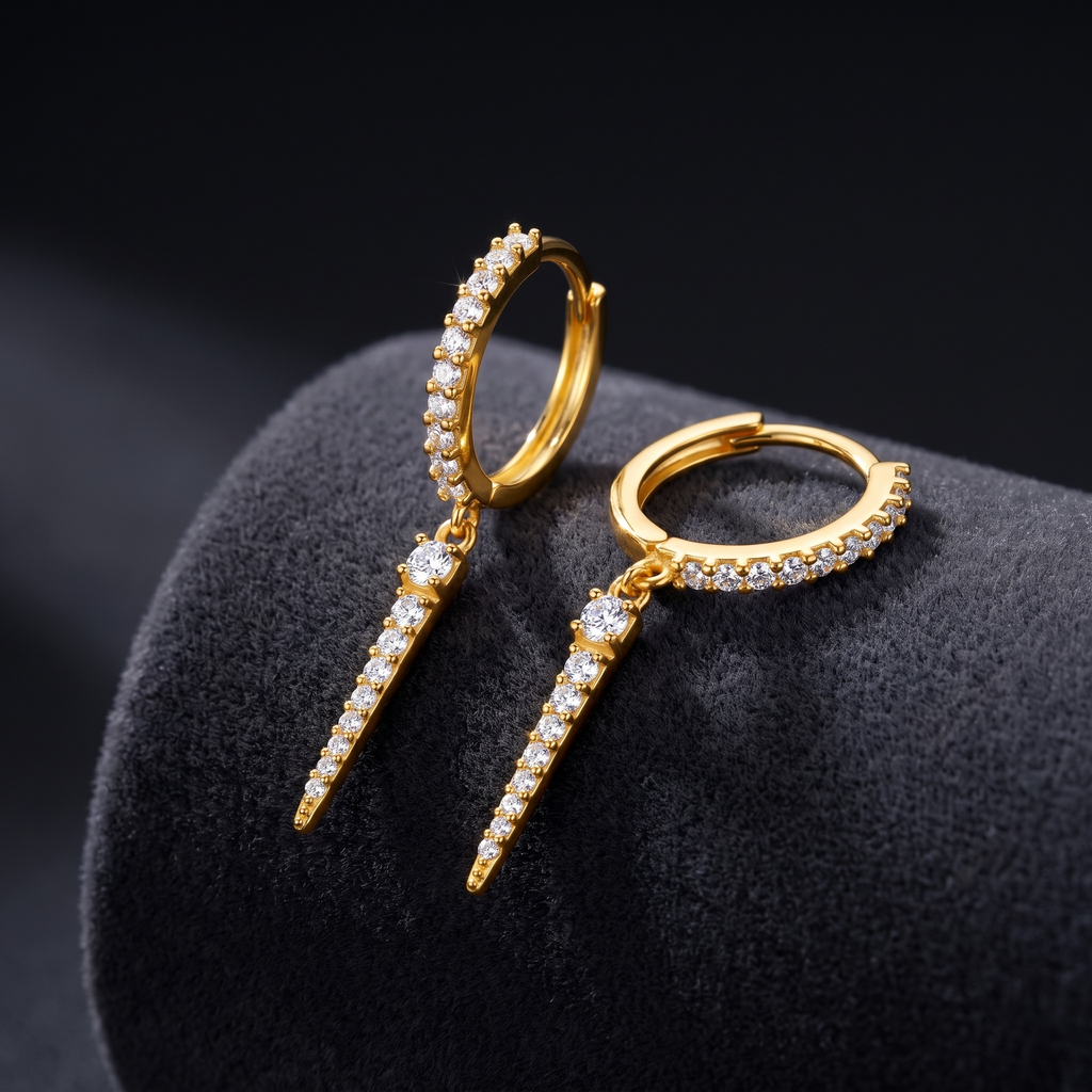 Klappcreolen Stab Zirkonia Gold 585, Freisteller