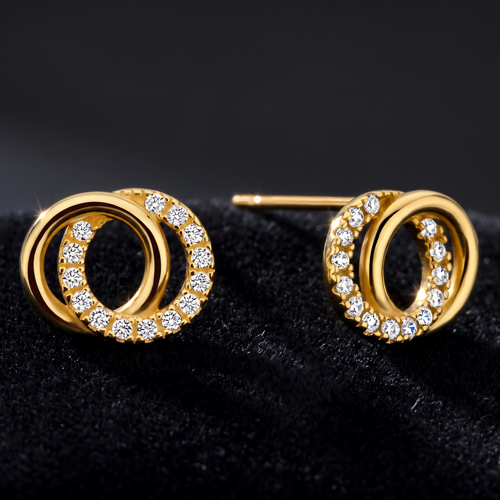 Ohrstecker Doppelreif Zirkonia Gold 585, Freisteller