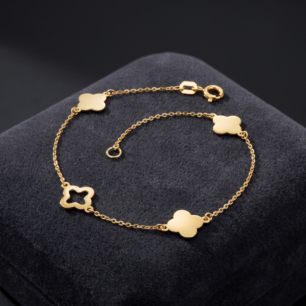 Armband Kleeblätter Gold 333, Freisteller