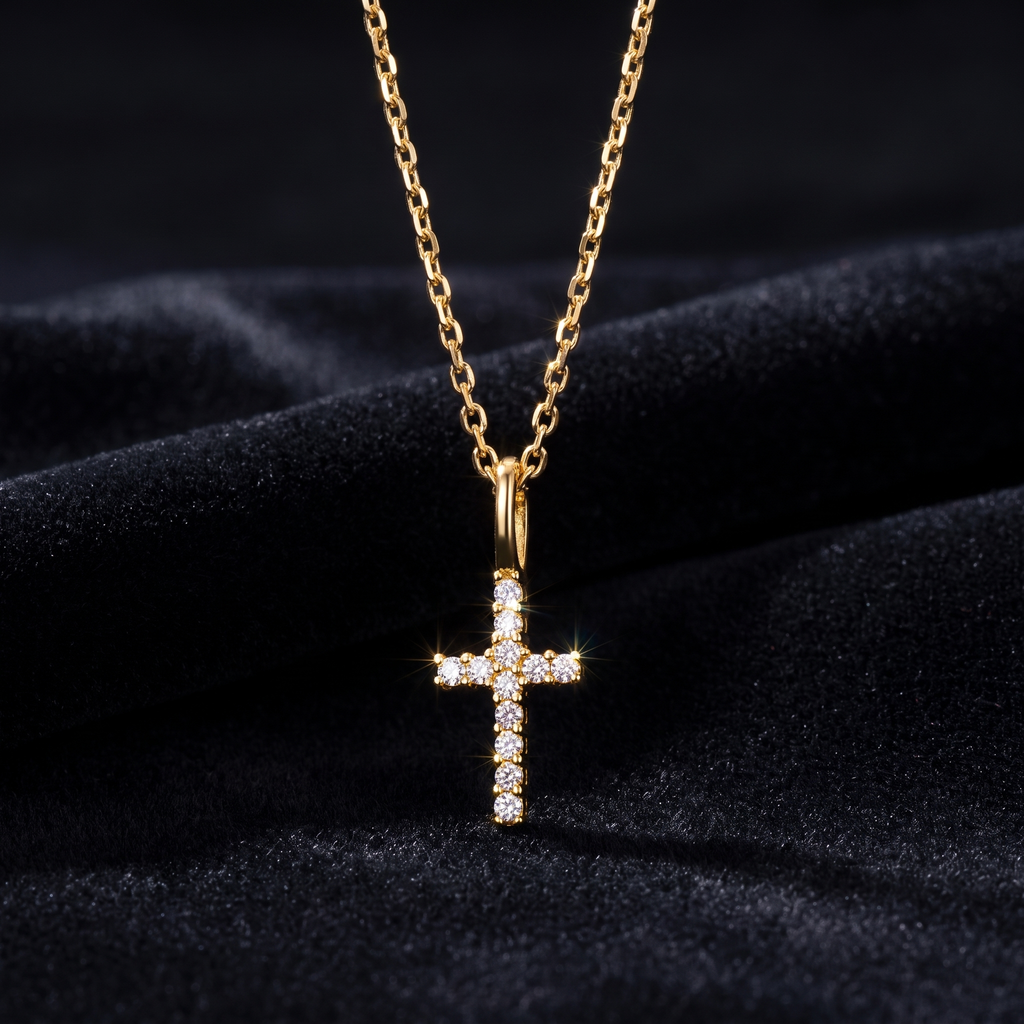 Collier Kreuz Zirkonia Gold 333, Freisteller