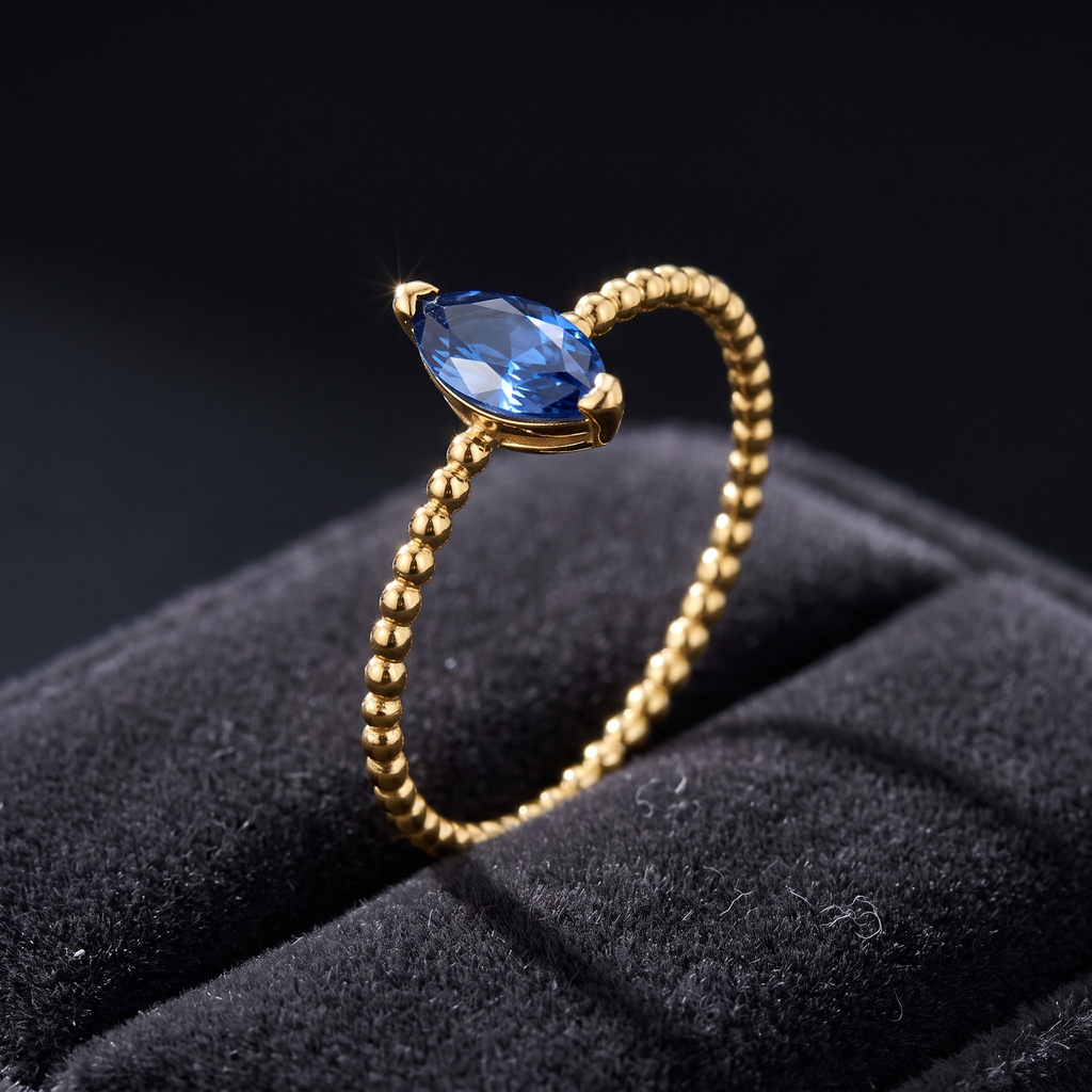 Damenring Zirkonia blau Gold 585, Freisteller