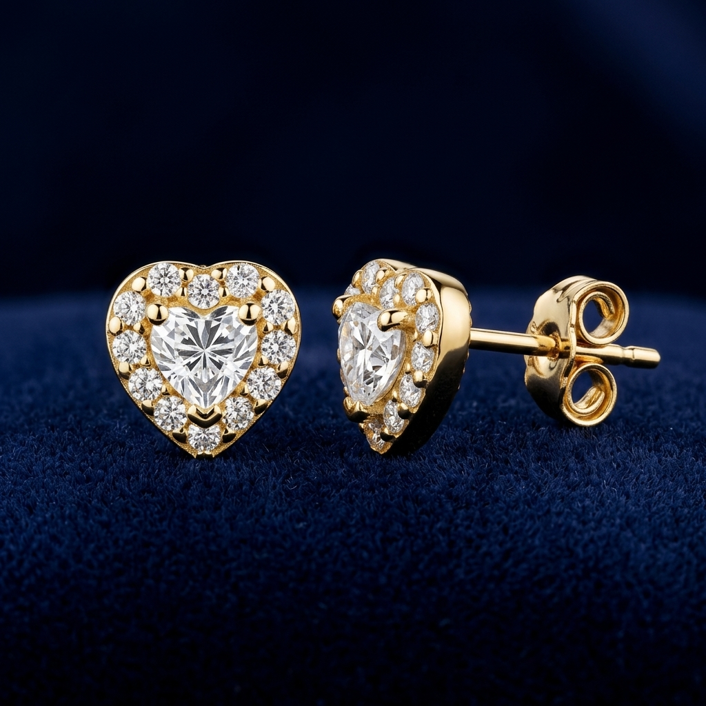 Ohrstecker Herzen Zirkonia Gold 333, Freisteller